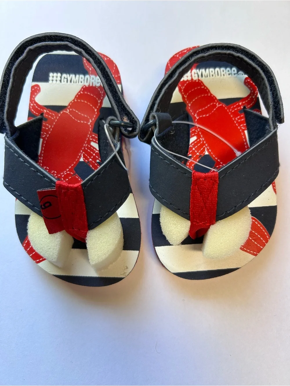 NWOT Gymboree Lobster Red, Navy & White Striped Toddler Sandals Flip Flops Sz 5